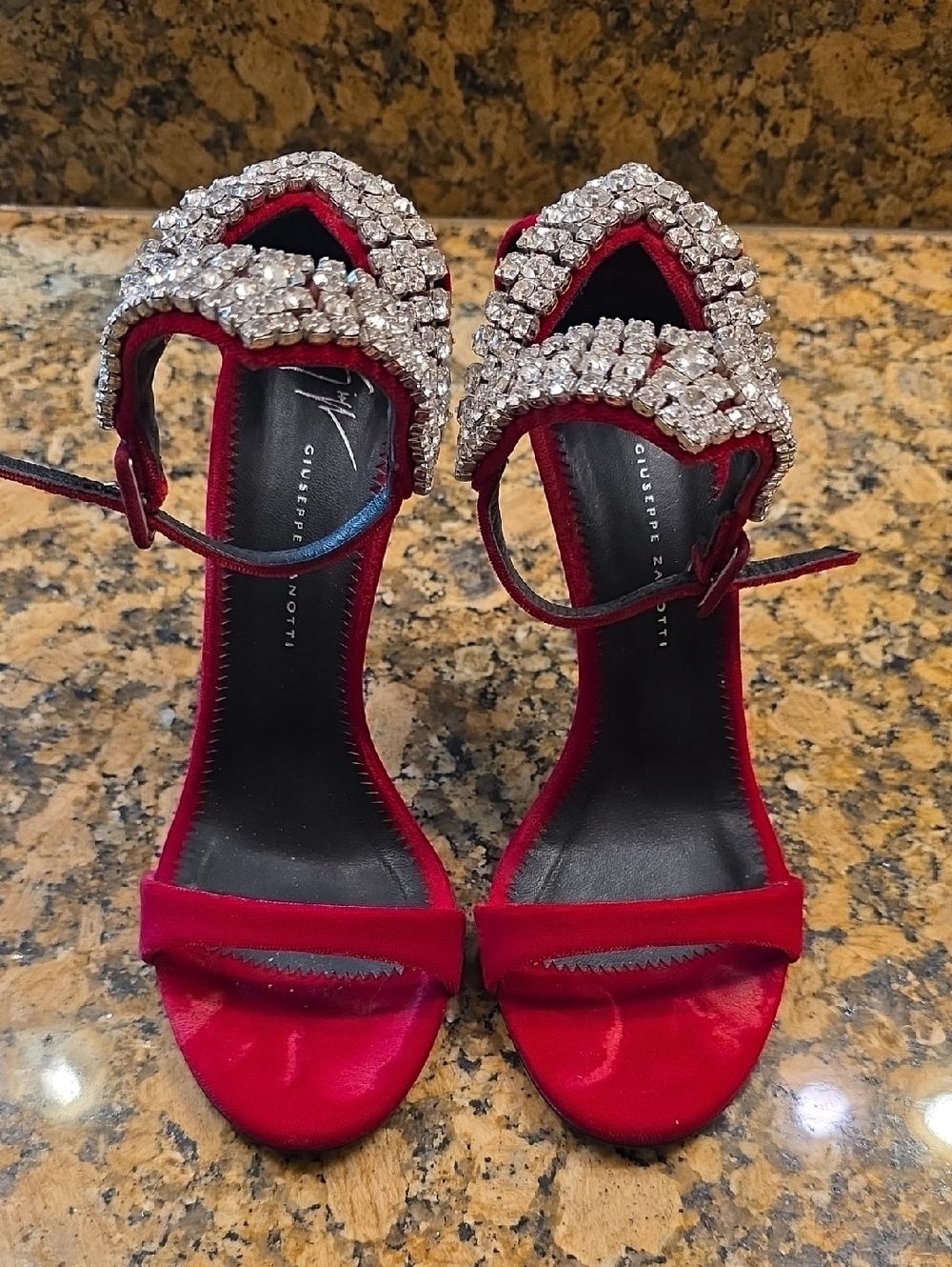 Stunning Giuseppe Zanotti Red Satin Crystal-Strap Sandals